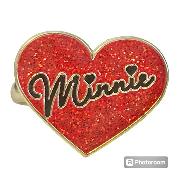 Vintage Disney Minnie Mouse Heart Ring Size 7 8 Signed Adjustable Red Enamel - Picture 1 of 12
